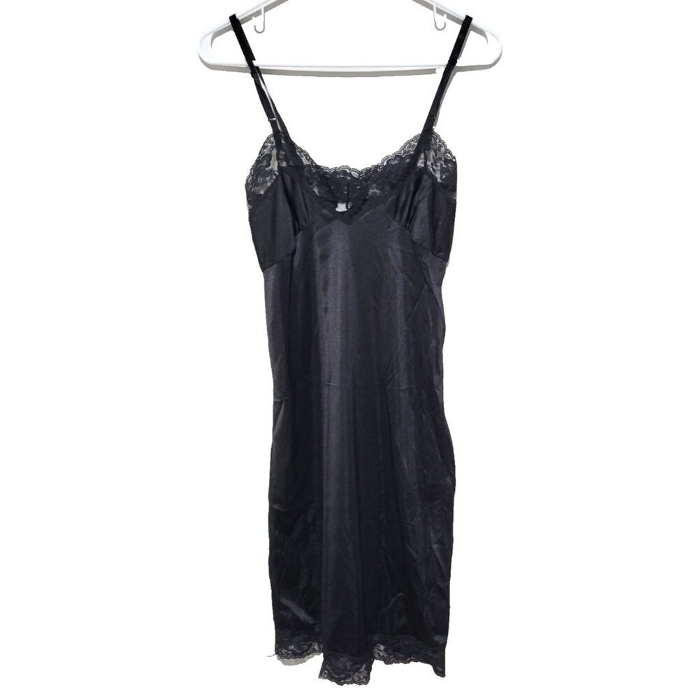 Mel-Lin Full Slip 34 Women's Black Lace Trim Lingerie Vintage Adjustable Straps